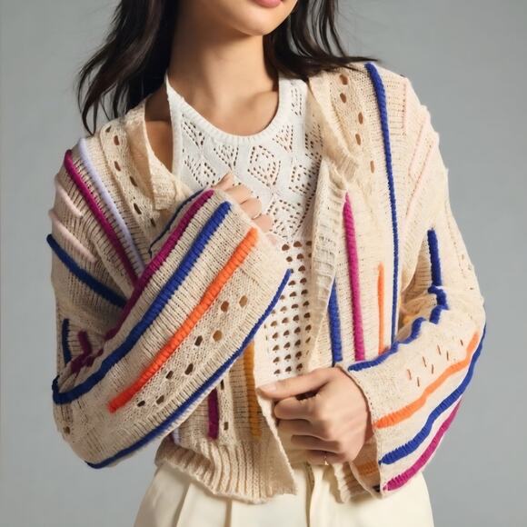 Anthropologie Pilcro striped open front knit cardigan sweater colorful funky art - Picture 1 of 8